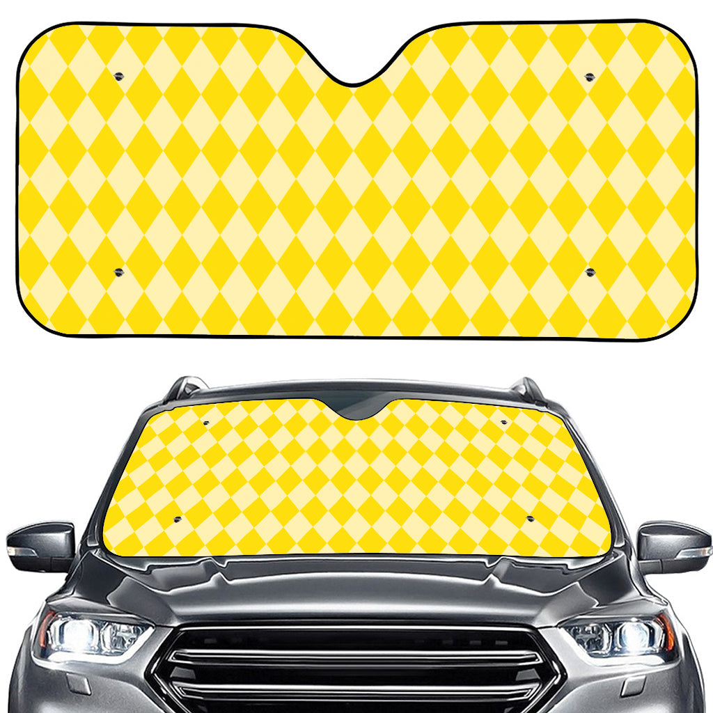 Yellow Harlequin Pattern Print Car Windshield Sun Shade