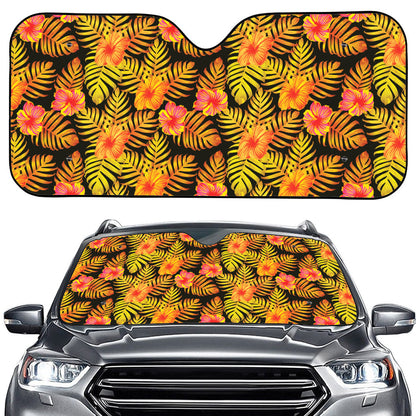 Yellow Hawaiian Tropical Pattern Print Car Windshield Sun Shade