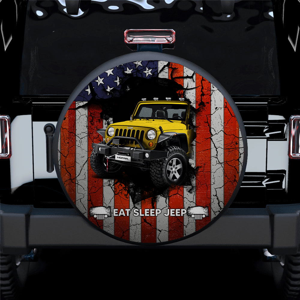 Yellow Jeep American Flag Car Spare Tire Cover