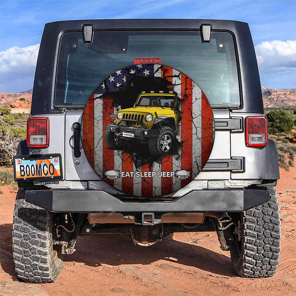Yellow Jeep American Flag Car Spare Tire Cover