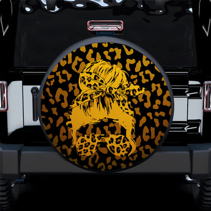 Yellow Jeep Girl With Sunglasses Leopard Pattern Car Spare Tire Cover