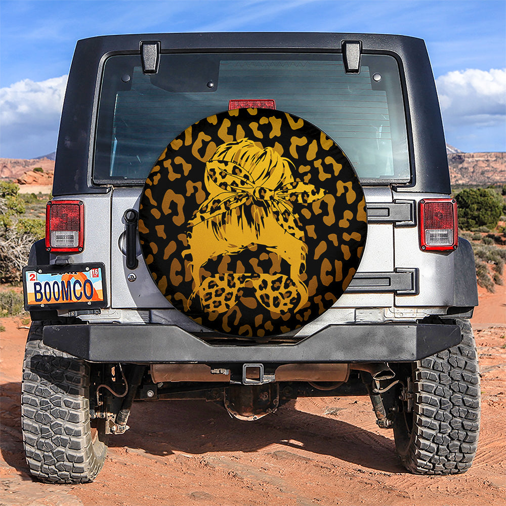 Yellow Jeep Girl With Sunglasses Leopard Pattern Car Spare Tire Cover