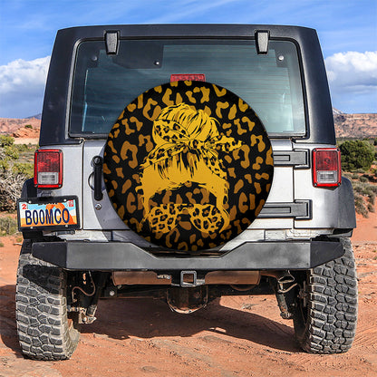 Yellow Jeep Girl With Sunglasses Leopard Pattern Car Spare Tire Cover