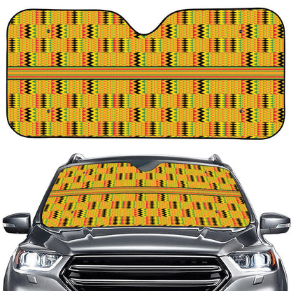 Yellow Kente Pattern Print Car Windshield Sun Shade