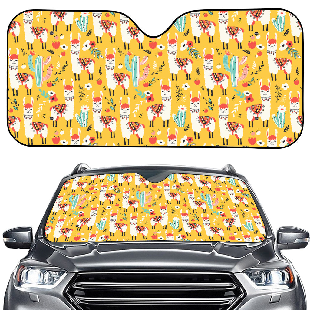Yellow Llama Pattern Print Car Windshield Sun Shade
