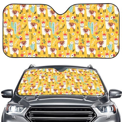 Yellow Llama Pattern Print Car Windshield Sun Shade