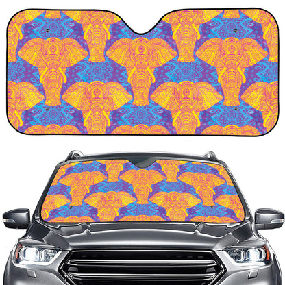 Yellow Mandala Elephant Pattern Print Car Windshield Sun Shade