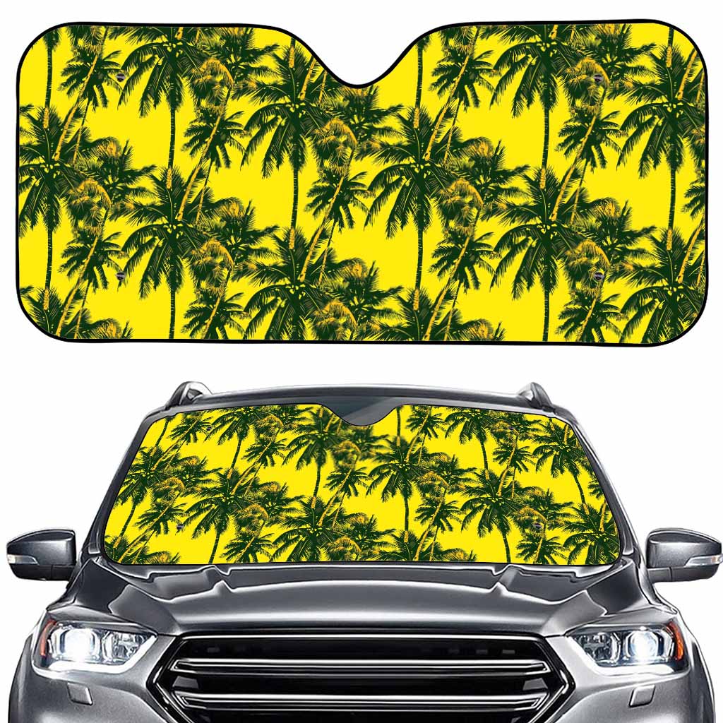 Yellow Palm Tree Pattern Print Car Windshield Sun Shade