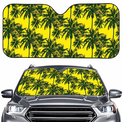 Yellow Palm Tree Pattern Print Car Windshield Sun Shade