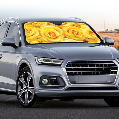 Yellow Rose Print Car Windshield Sun Shade