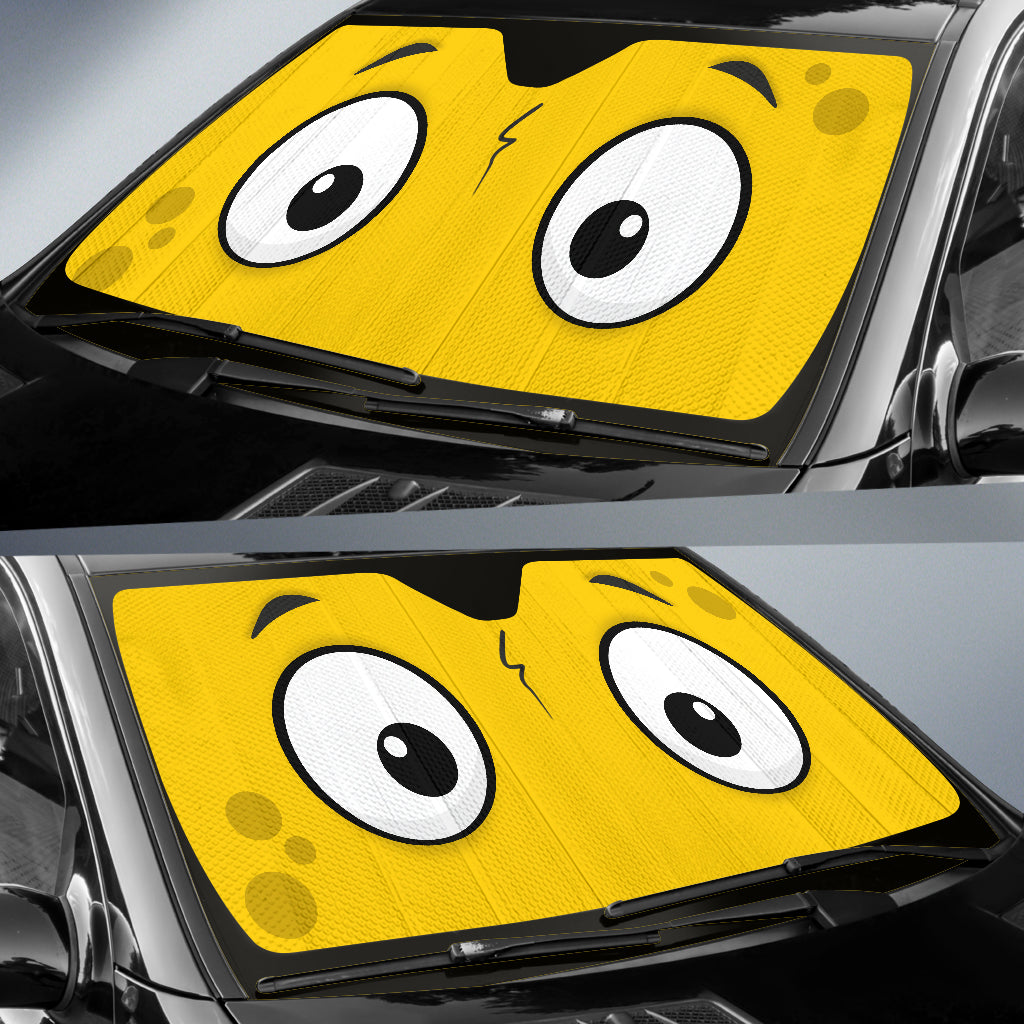 Yellow Slight Surprised Cartoon Eyes Car Auto Sunshades