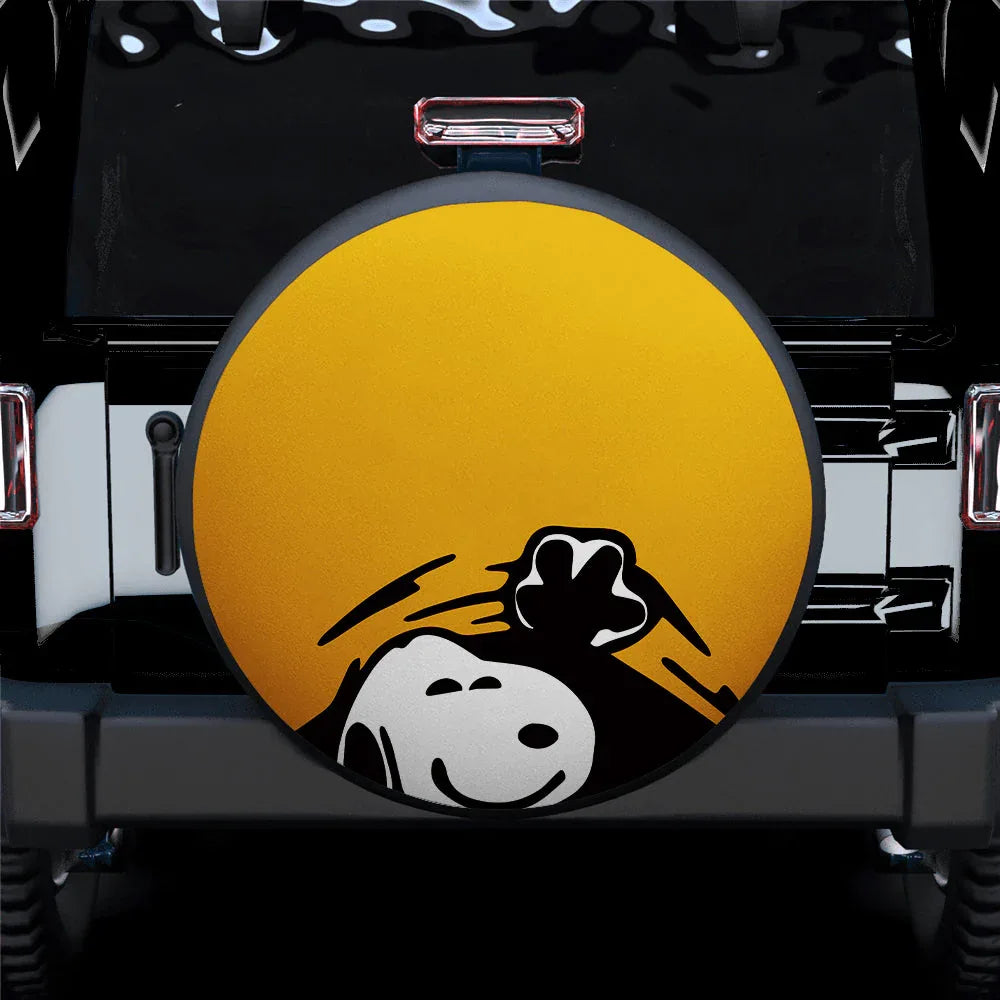 Yellow Snoopy Peek A Boo Funny Jeep Car Leather Spare Tire Cover - PersonalizedFury