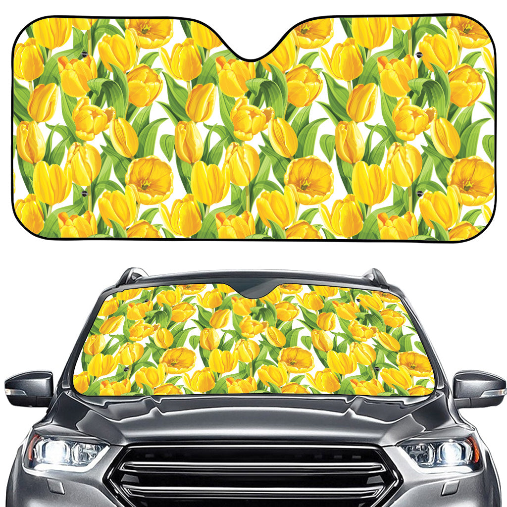 Yellow Spring Tulip Pattern Print Car Windshield Sun Shade