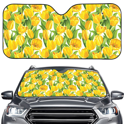 Yellow Spring Tulip Pattern Print Car Windshield Sun Shade