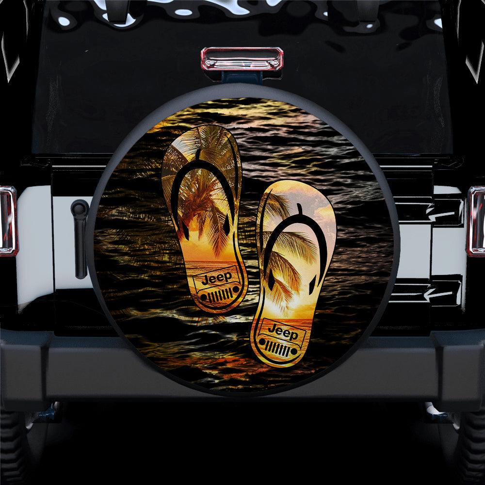 Yellow Summer Sea Wave Women Flip Flops Tropical Beach Sunset Sandals Jeep Car Spare Tire Cover