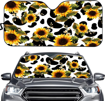 Yellow Sunflower Cow Pattern Car Auto Sun Shade