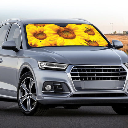 Yellow Sunflower Print Car Windshield Sun Shade