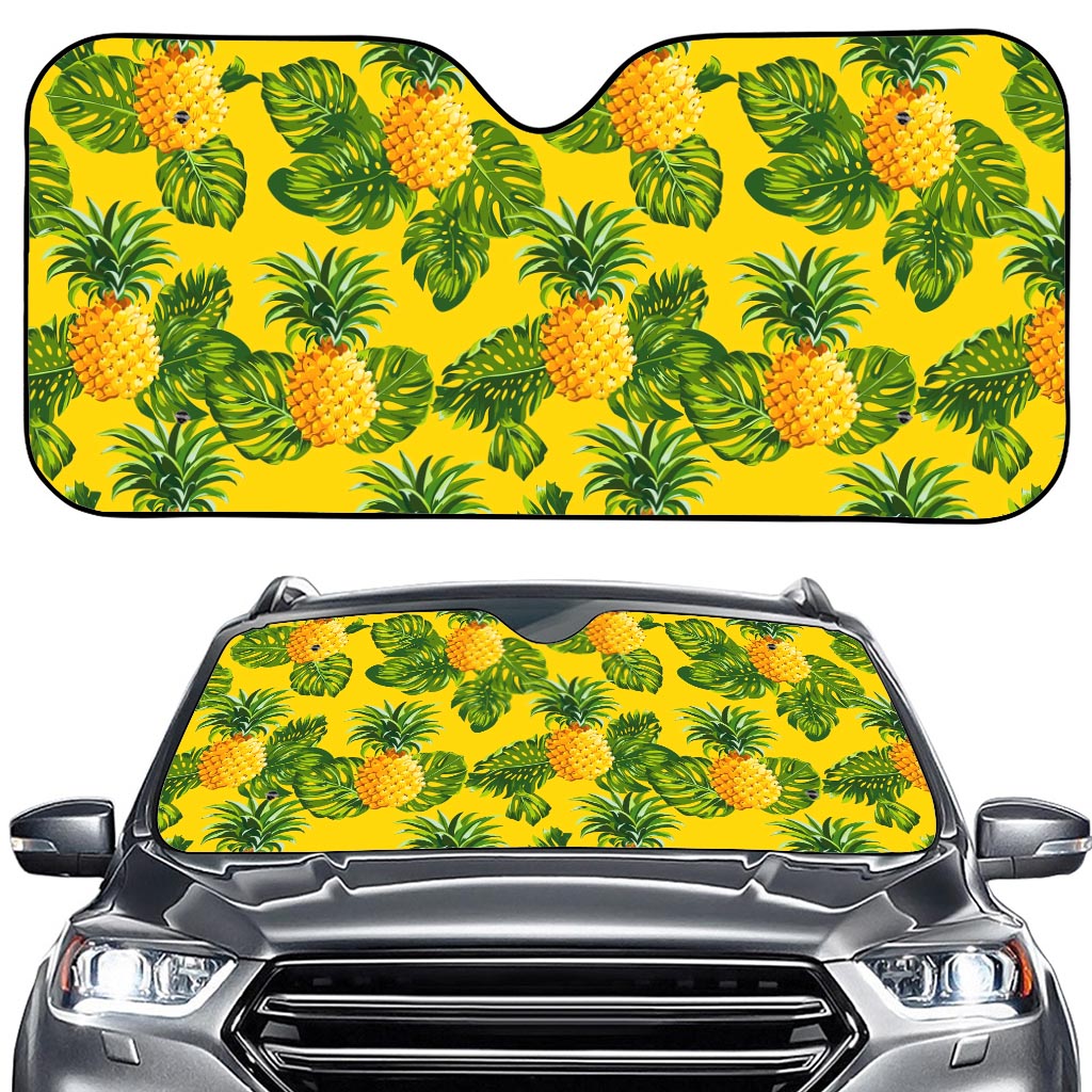 Yellow Tropical Pineapple Pattern Print Car Windshield Sun Shade