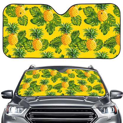 Yellow Tropical Pineapple Pattern Print Car Windshield Sun Shade