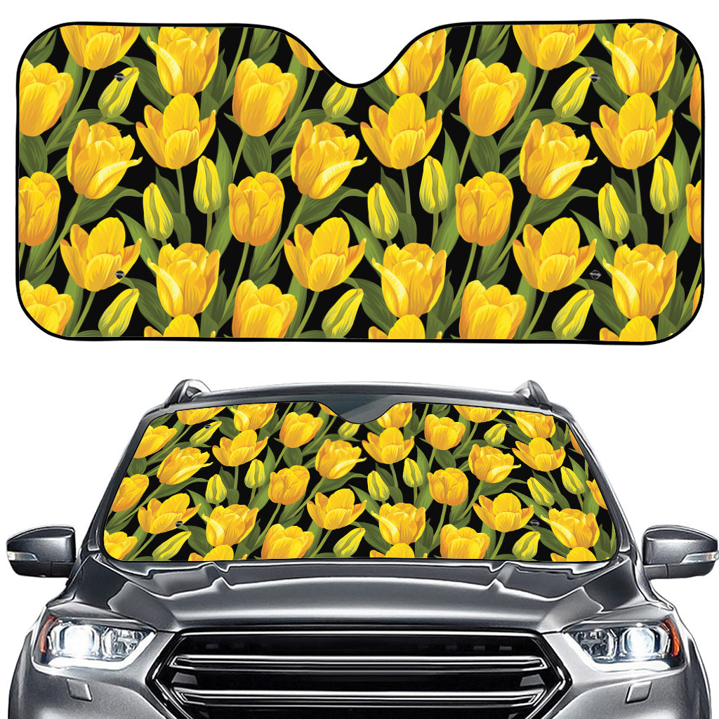 Yellow Tulip Pattern Print Car Windshield Sun Shade