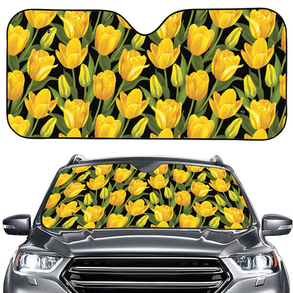 Yellow Tulip Pattern Print Car Windshield Sun Shade