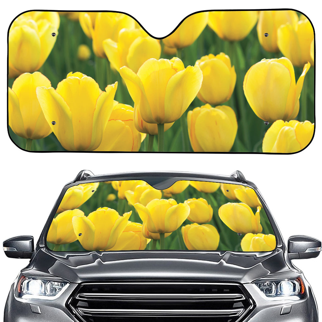 Yellow Tulip Print Car Windshield Sun Shade