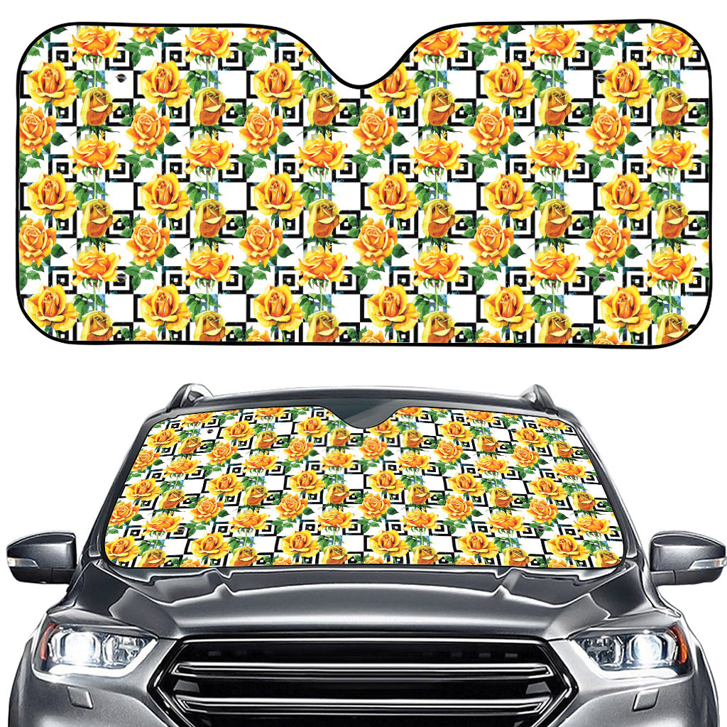 Yellow Watercolor Rose Print Car Windshield Sun Shade