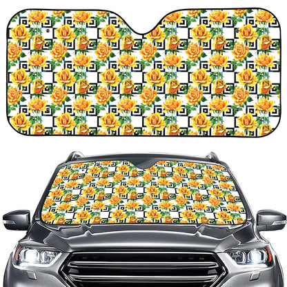 Yellow Watercolor Rose Print Car Windshield Sun Shade