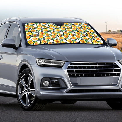 Yellow Watercolor Rose Print Car Windshield Sun Shade