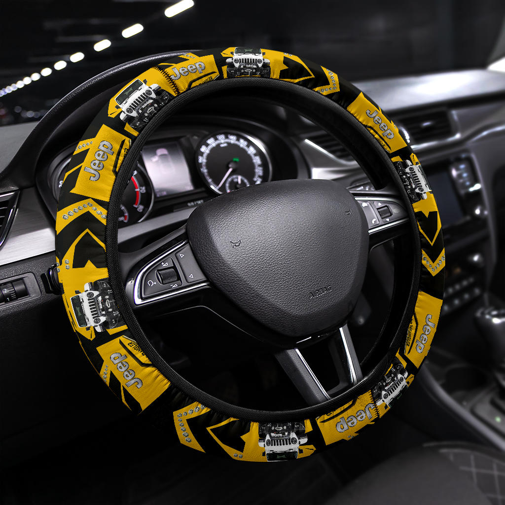 Yellow White Jeep Car Steering Wheel Cover