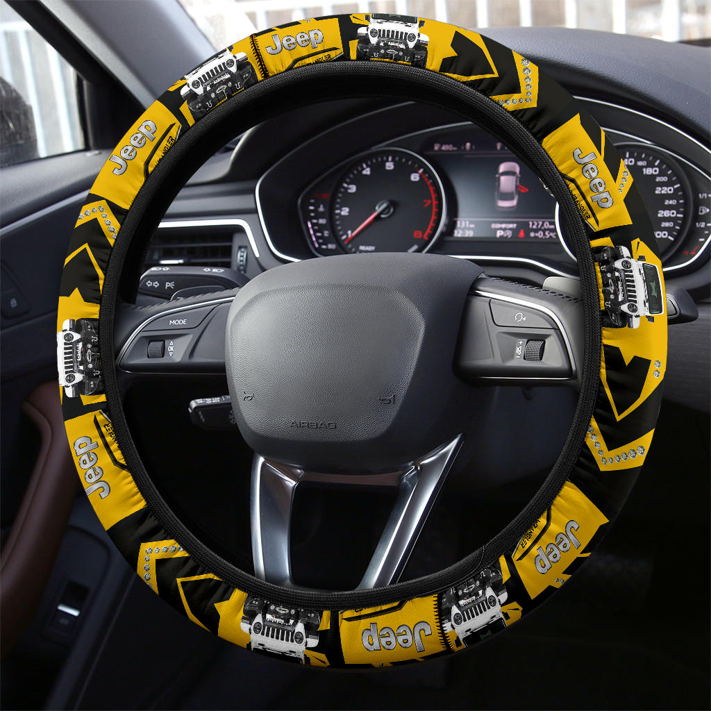 Yellow White Jeep Car Steering Wheel Cover