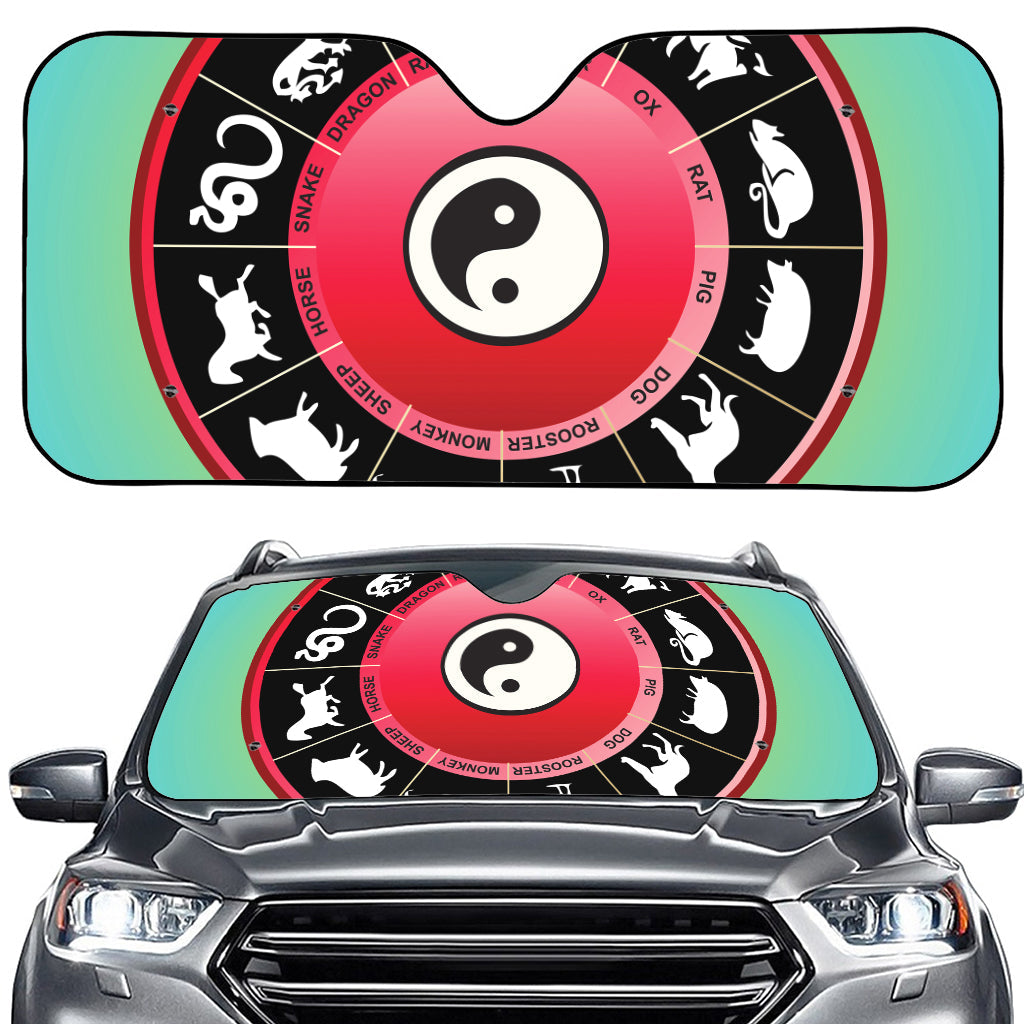 Yin Yang Chinese Zodiac Signs Print Car Windshield Sun Shade