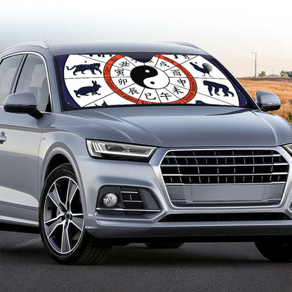 Yin Yang Chinese Zodiac Wheel Print Car Windshield Sun Shade