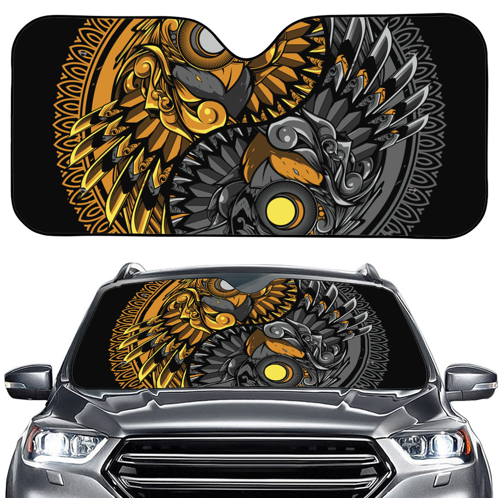 Yin Yang Owl Print Car Windshield Sun Shade