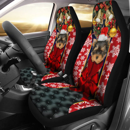Yorkshire Terrier Puppy Santa Claus Premium Custom Car Seat Covers Decor Protector