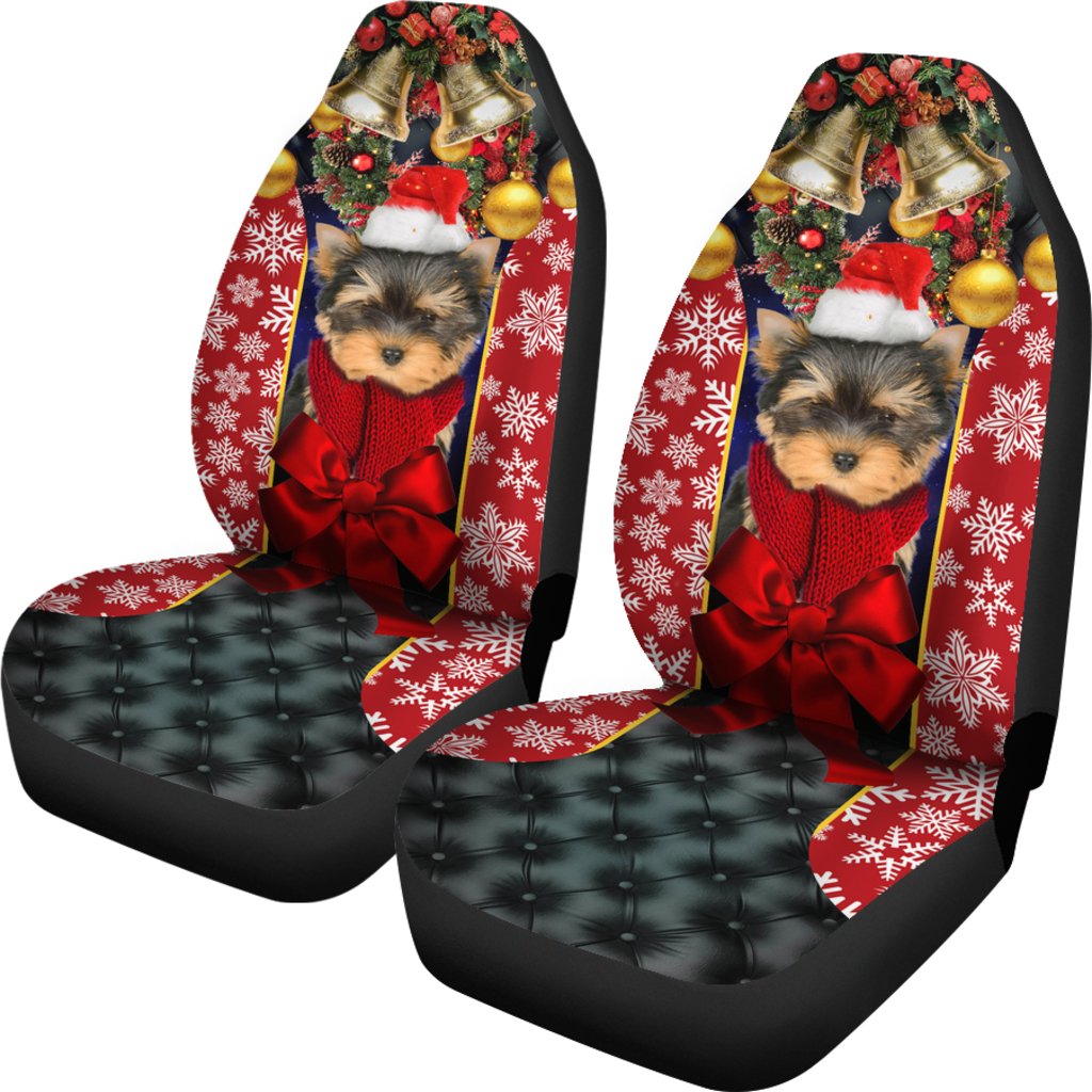 Yorkshire Terrier Puppy Santa Claus Premium Custom Car Seat Covers Decor Protector