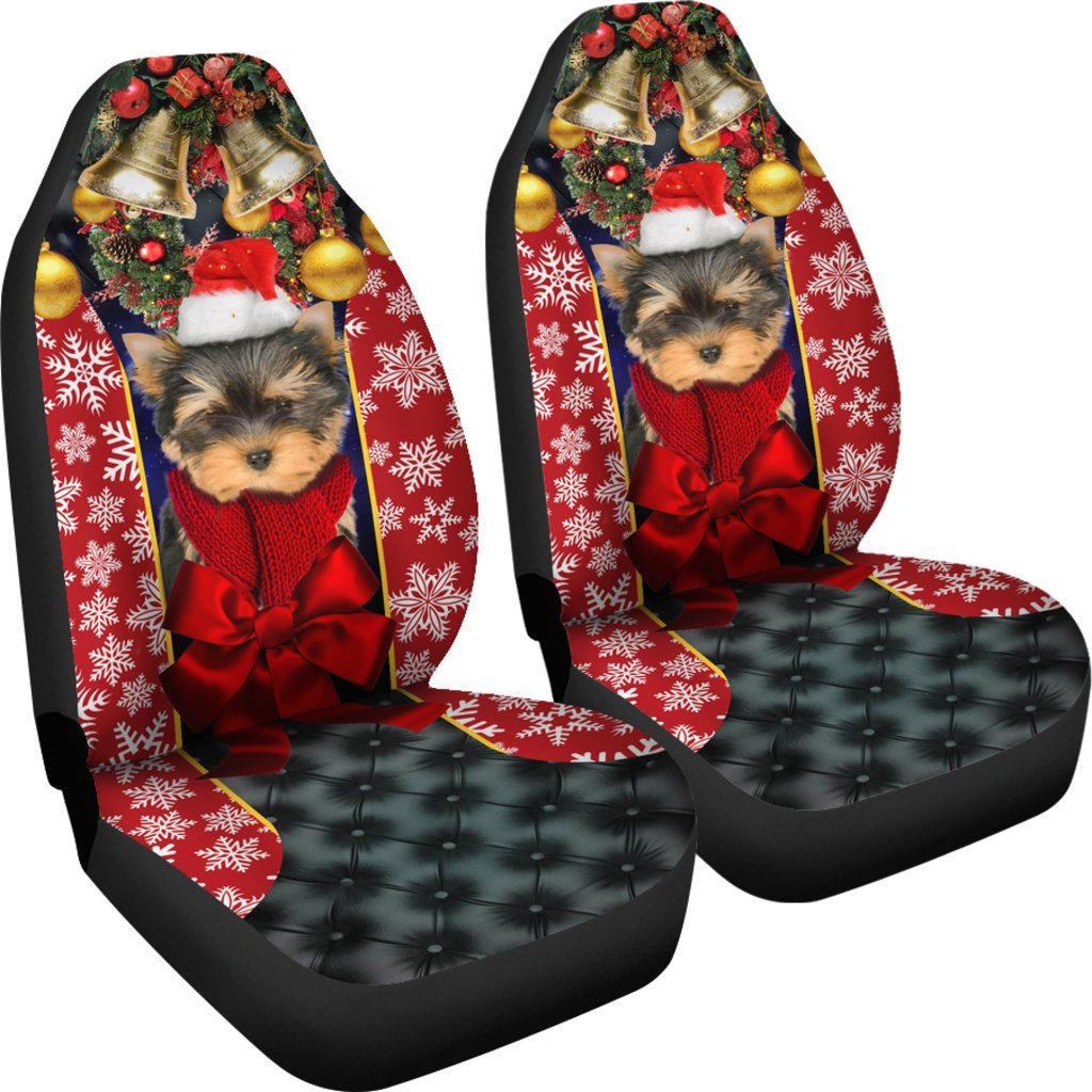 Yorkshire Terrier Puppy Santa Claus Premium Custom Car Seat Covers Decor Protector