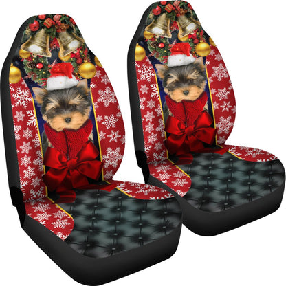 Yorkshire Terrier Puppy Santa Claus Premium Custom Car Seat Covers Decor Protector