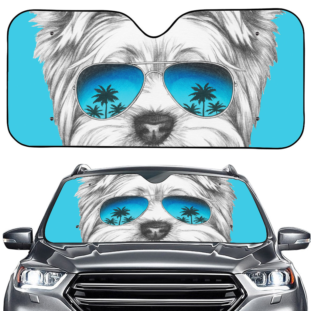 Yorkshire Terrier With Sunglasses Print Car Windshield Sun Shade