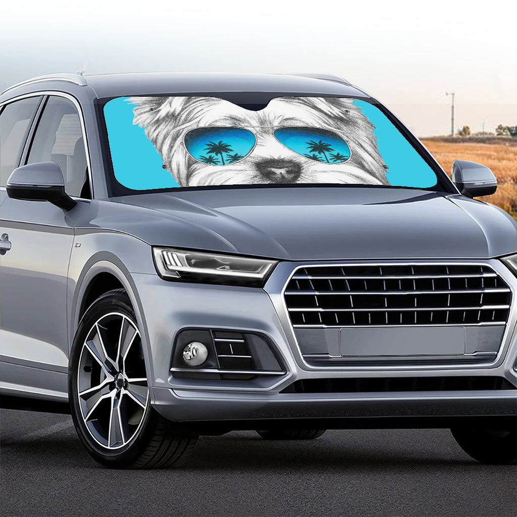 Yorkshire Terrier With Sunglasses Print Car Windshield Sun Shade