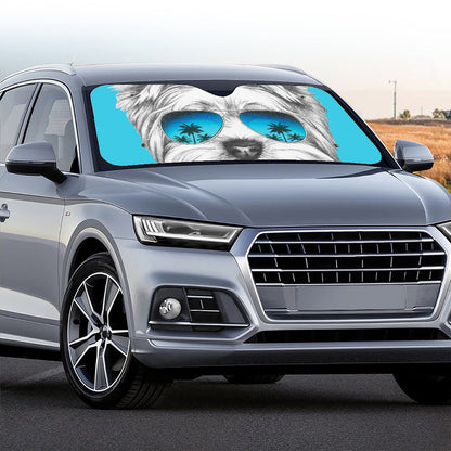 Yorkshire Terrier With Sunglasses Print Car Windshield Sun Shade