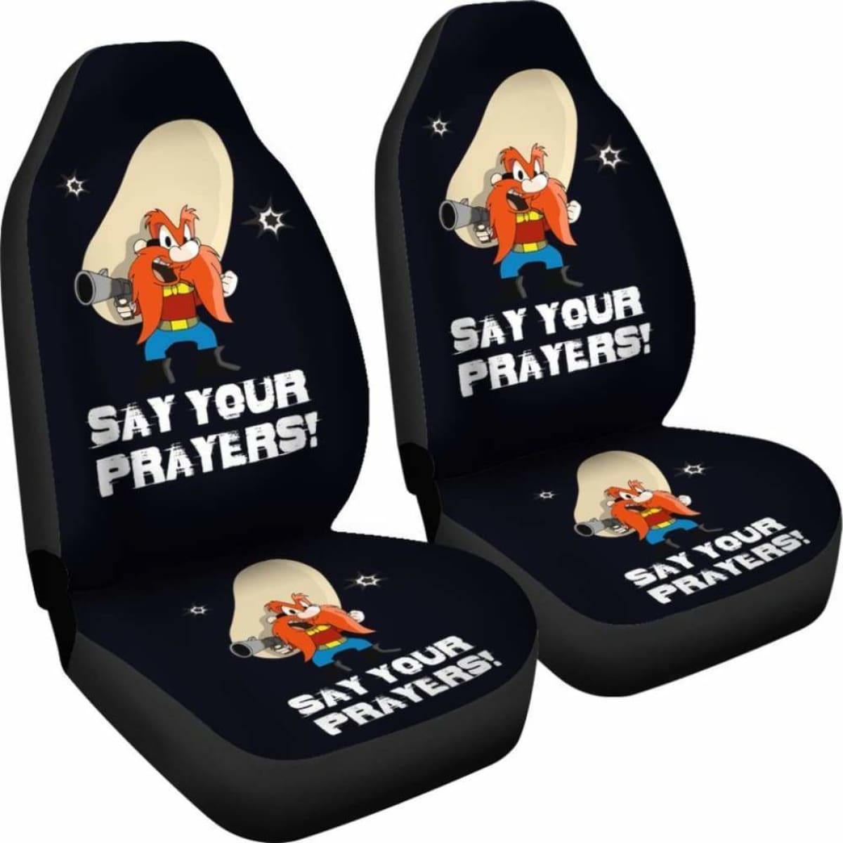 Yosemite Sam Car Seat Cover Looney Say Your Prayer Hand With Gun Fan Gift Universal Fit 051012