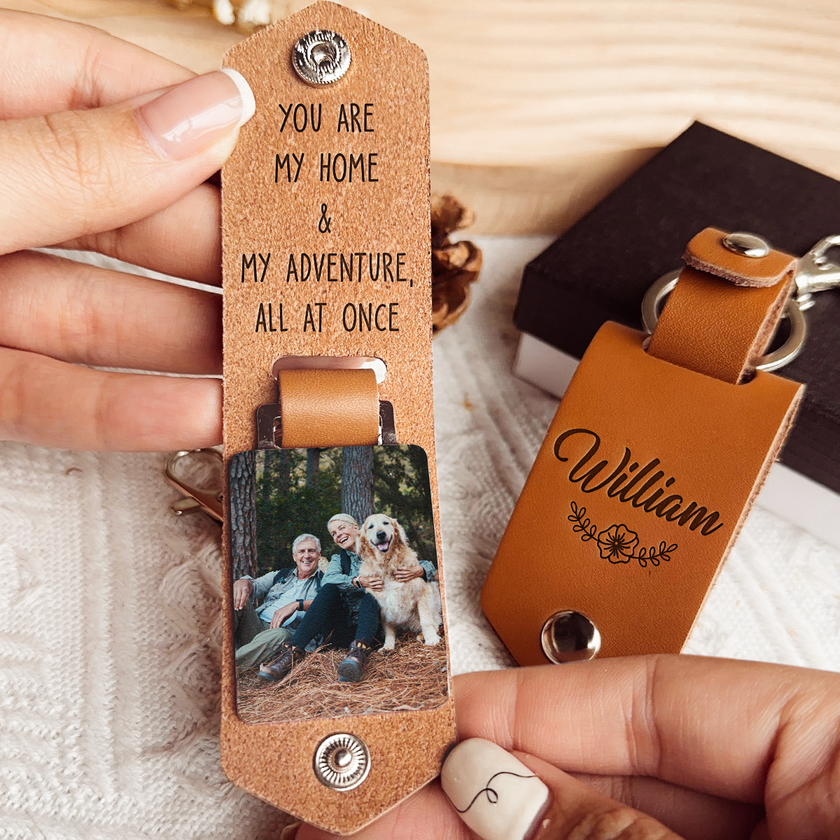 You Are My Home & My Adventure, All At Once - Personalized Leather Photo Keychain