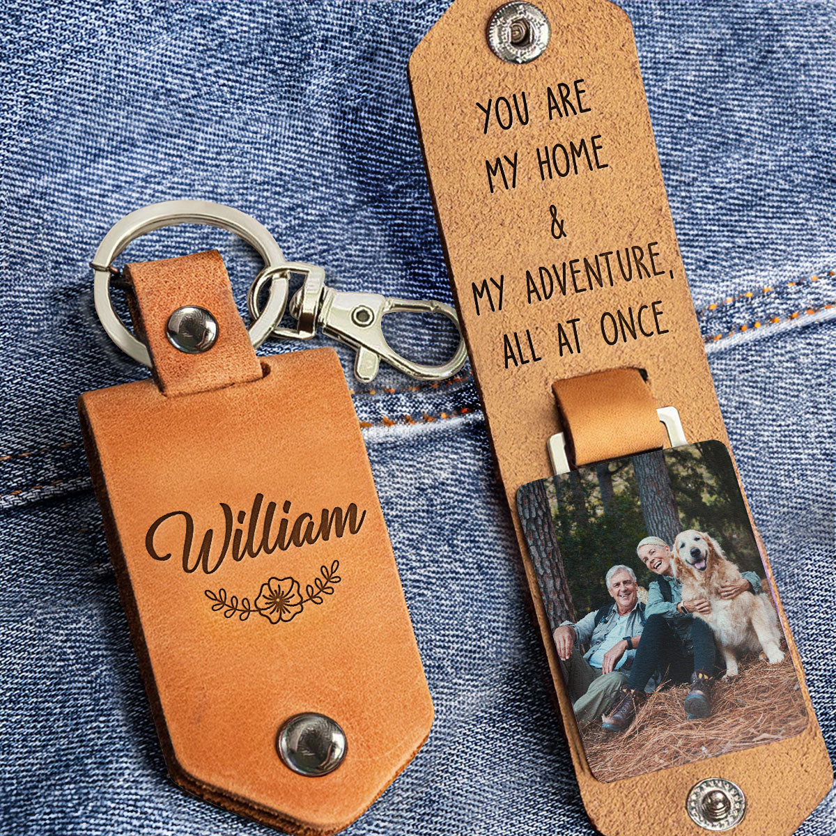 You Are My Home & My Adventure, All At Once - Personalized Leather Photo Keychain