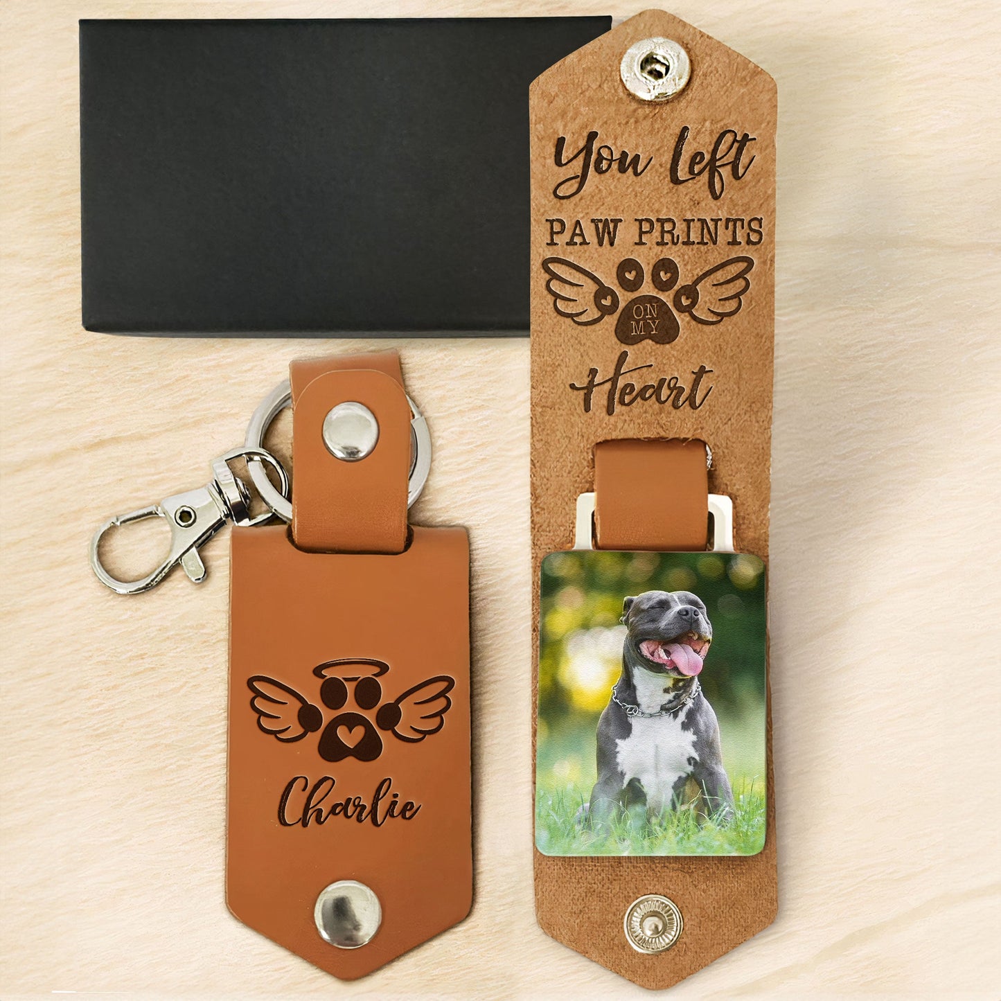 You Left Paw Prints - Personalized Leather Photo Keychain