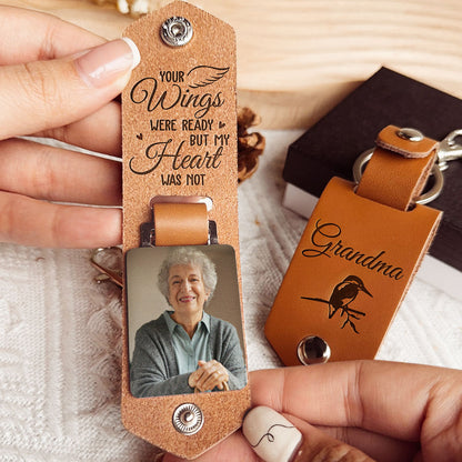 Your Wings Were Ready But My Heart Was Not - Personalized Leather Photo Keychain