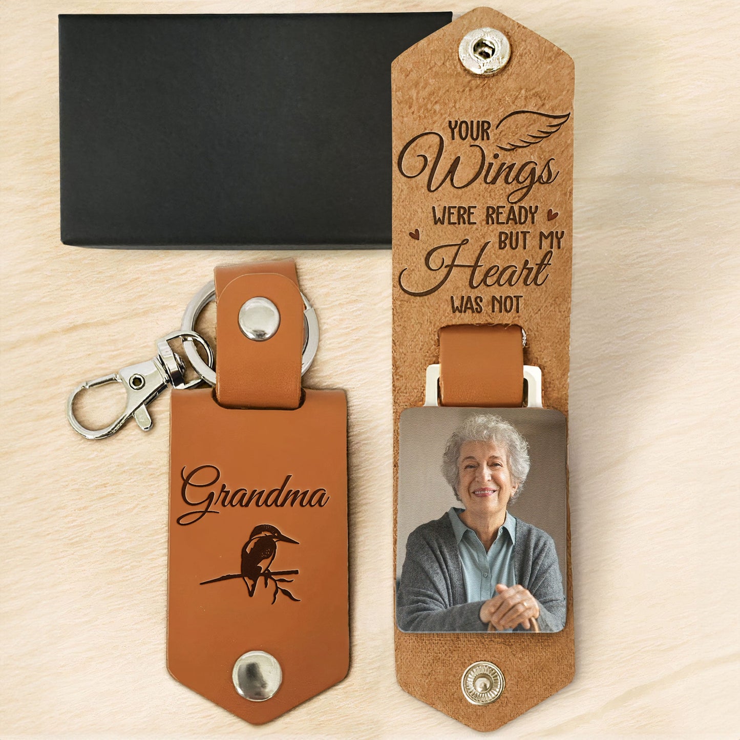 Your Wings Were Ready But My Heart Was Not - Personalized Leather Photo Keychain