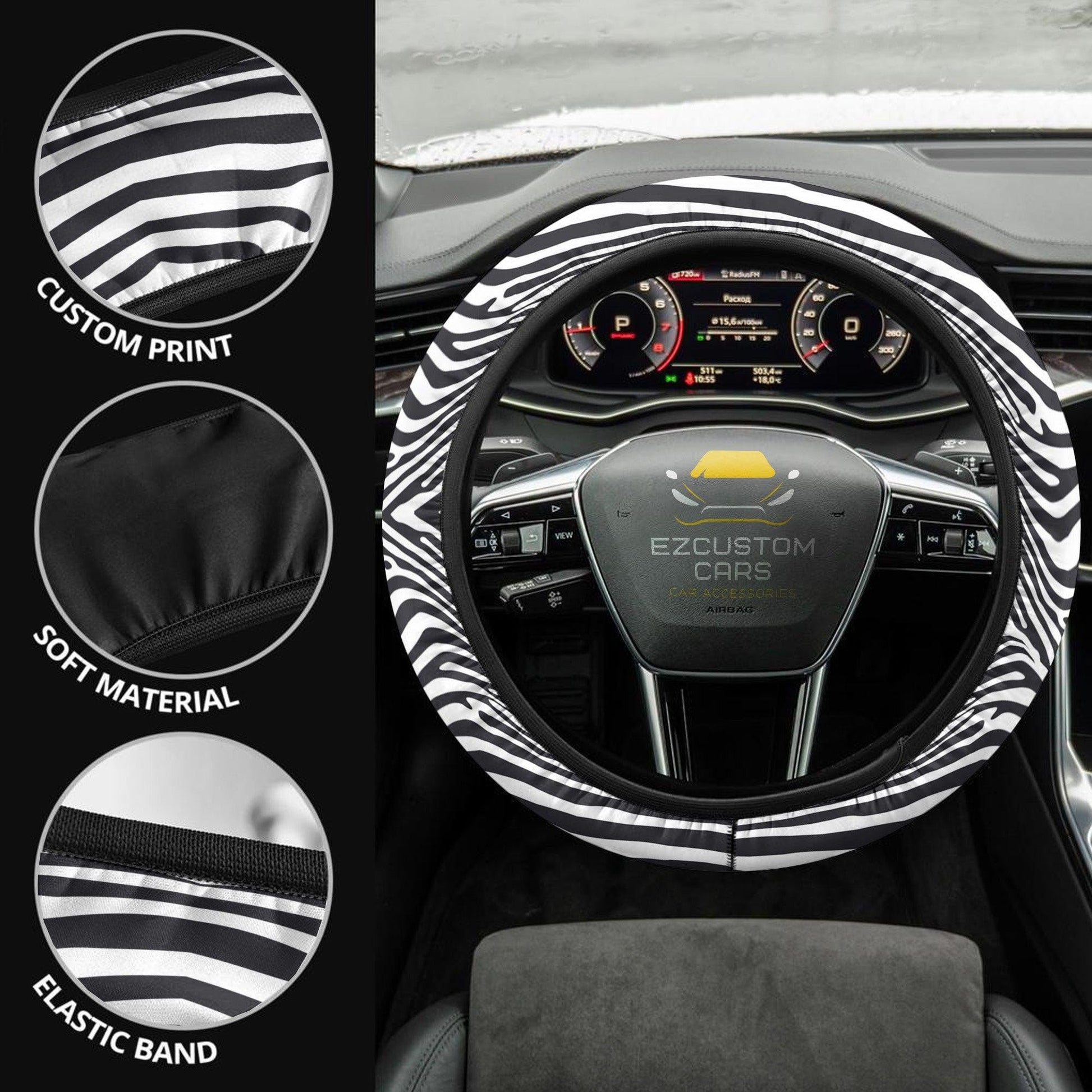 Zebra Skin Anime Steering Wheel Cover Custom Animal Car Accessories