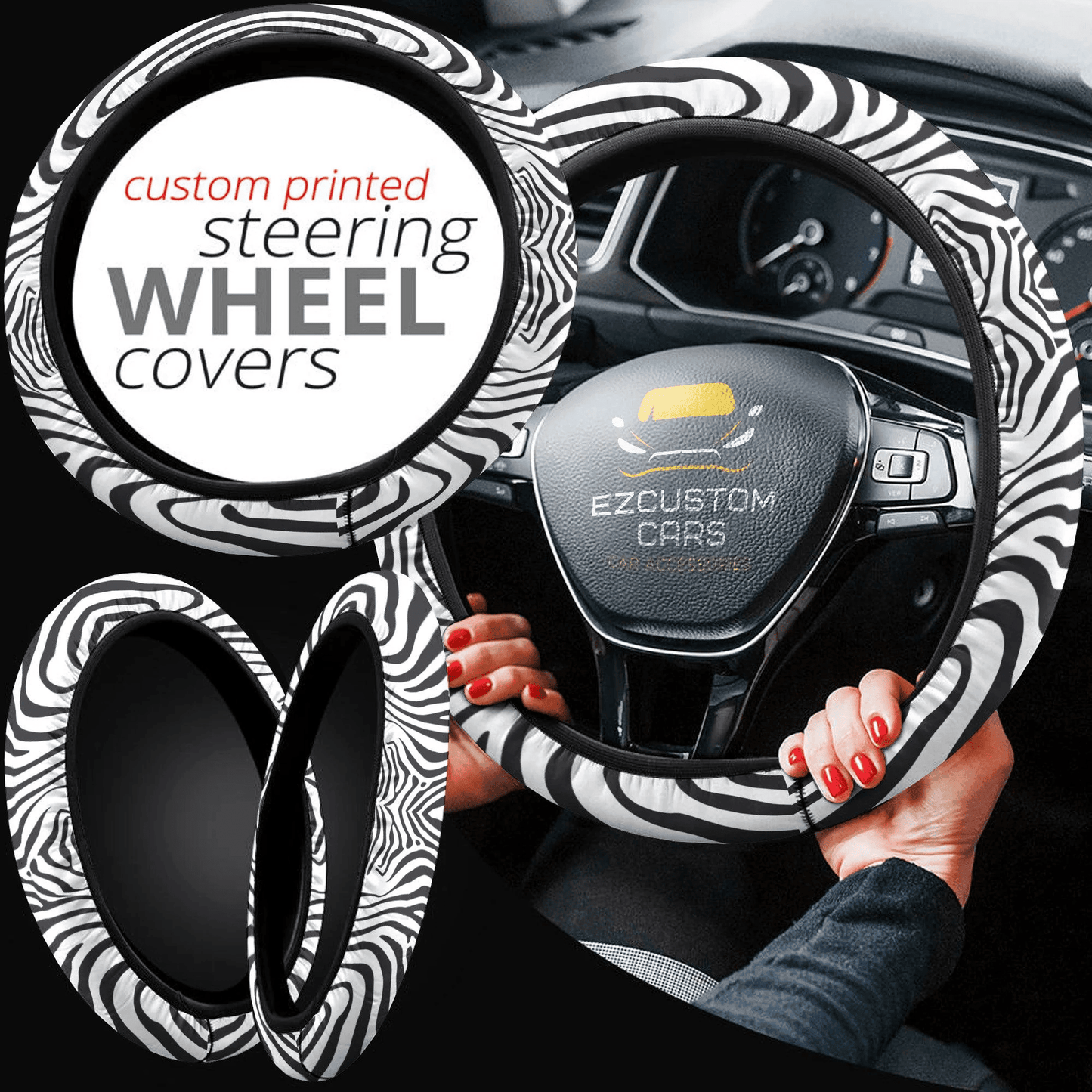 Zebra Skin Anime Steering Wheel Cover Custom Animal Car Accessories
