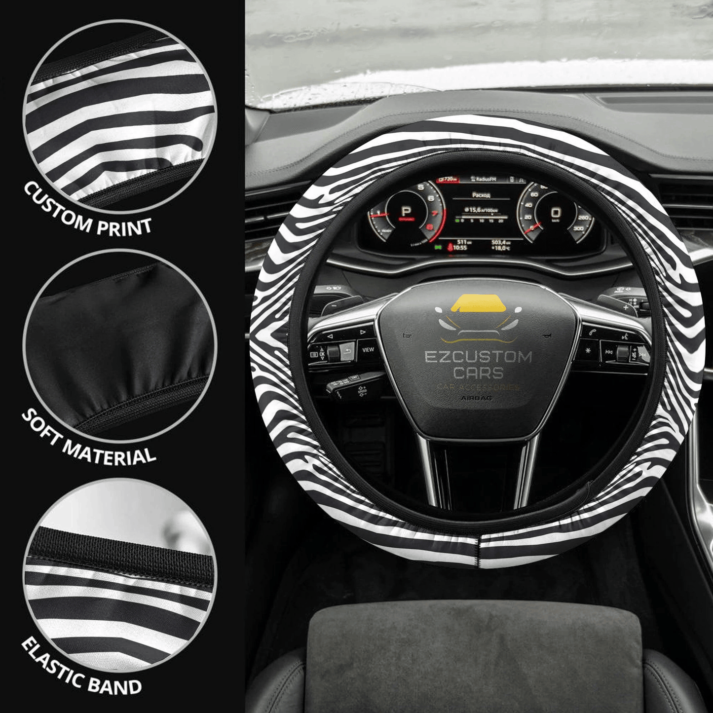 Zebra Skin Anime Steering Wheel Cover Custom Animal Car Accessories